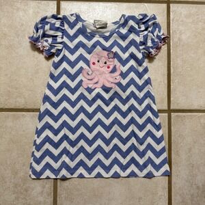 Zucchini Girls 3T Blue Chevron Octopus Ruffle Sleeve Dress Kids